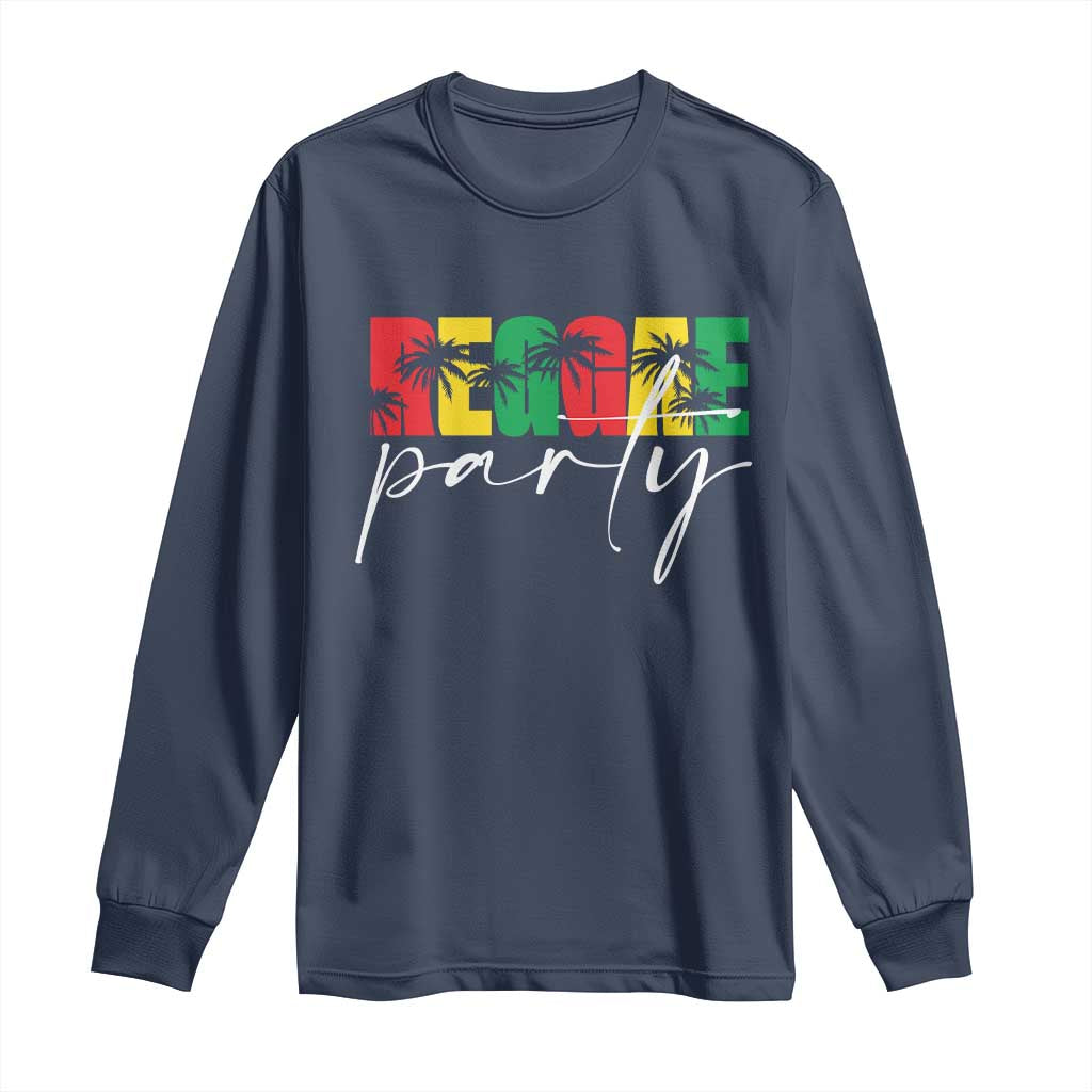 Reggae Party Long Sleeve Shirt Rastafari Jamaican Palm Tree Music TS11 Navy Print Your Wear