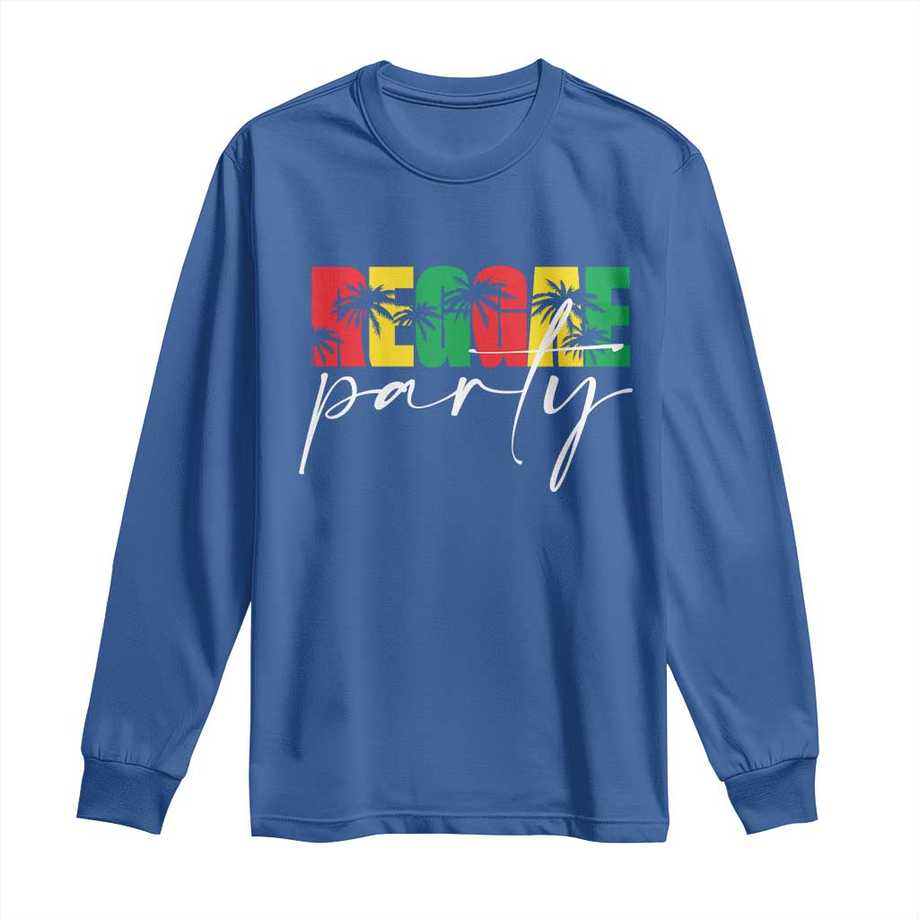 Reggae Party Long Sleeve Shirt Rastafari Jamaican Palm Tree Music TS11 Royal Blue Print Your Wear