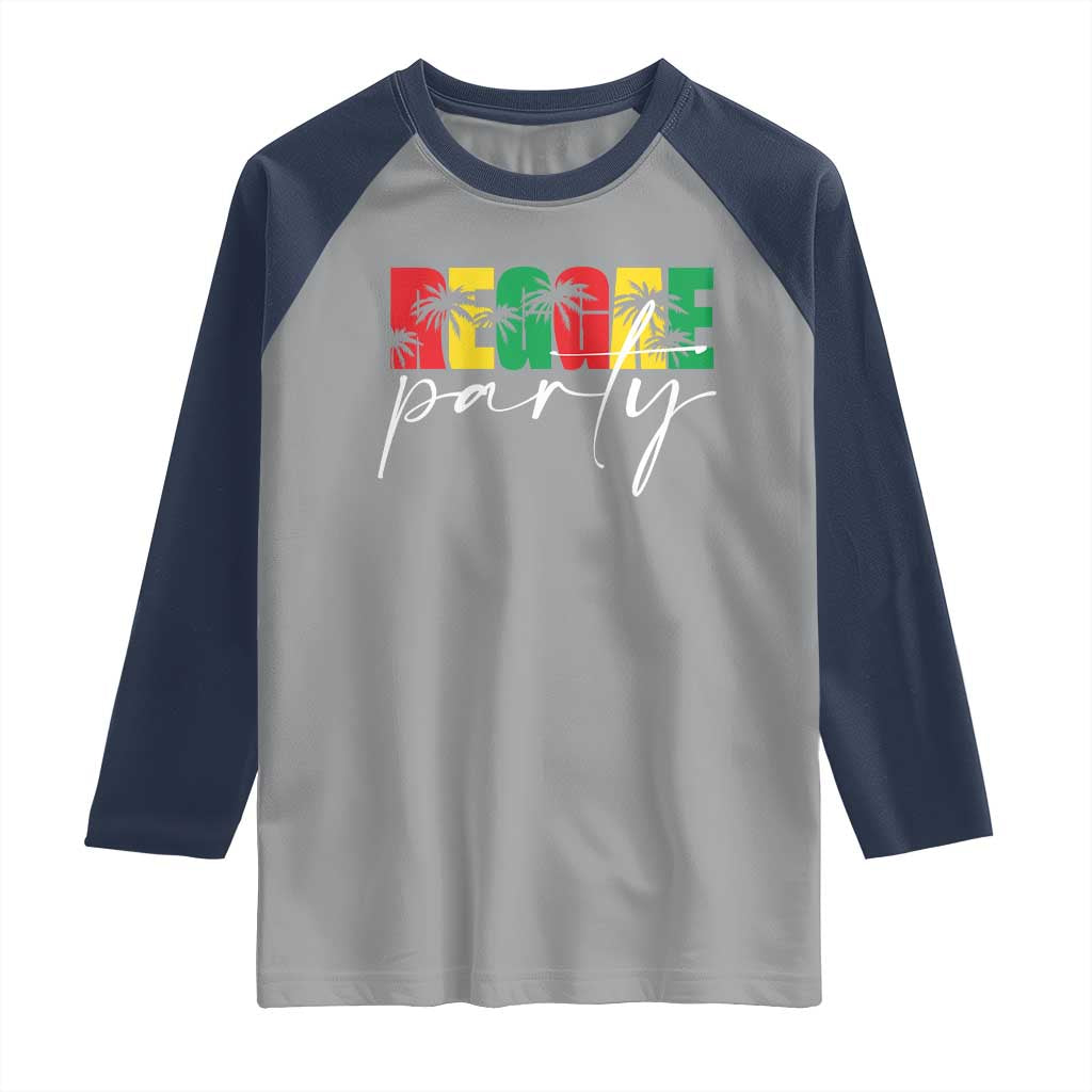 Reggae Party Raglan Shirt Rastafari Jamaican Palm Tree Music TS11 Sport Gray Navy Print Your Wear