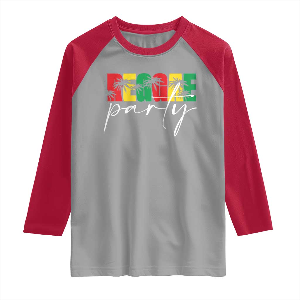 Reggae Party Raglan Shirt Rastafari Jamaican Palm Tree Music TS11 Sport Gray Red Print Your Wear