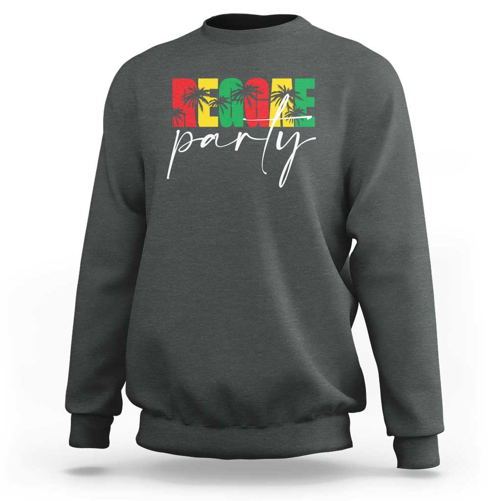 Reggae Party Sweatshirt Rastafari Jamaican Palm Tree Music TS11 Dark Heather Print Your Wear