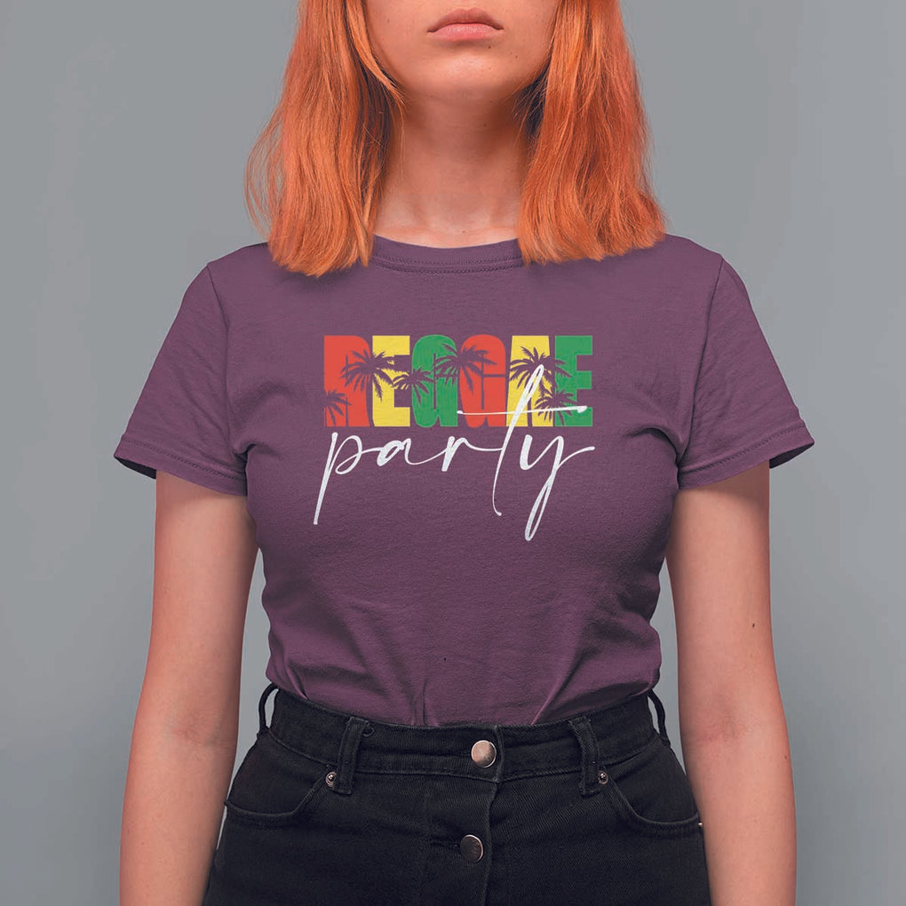Reggae Party T Shirt For Women Rastafari Jamaican Palm Tree Music TS11 Maroon Print Your Wear