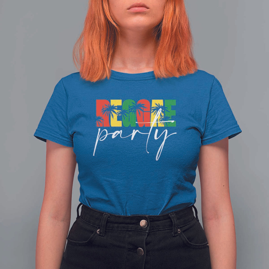 Reggae Party T Shirt For Women Rastafari Jamaican Palm Tree Music TS11 Royal Blue Print Your Wear