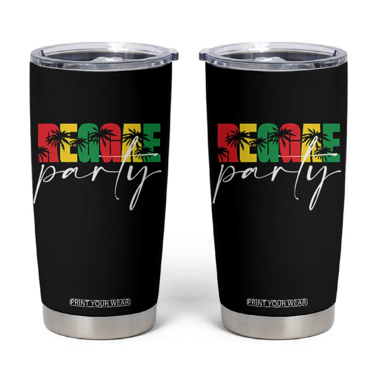 Reggae Party Tumbler Cup Rastafari Jamaican Palm Tree Music TS11 Black Print Your Wear