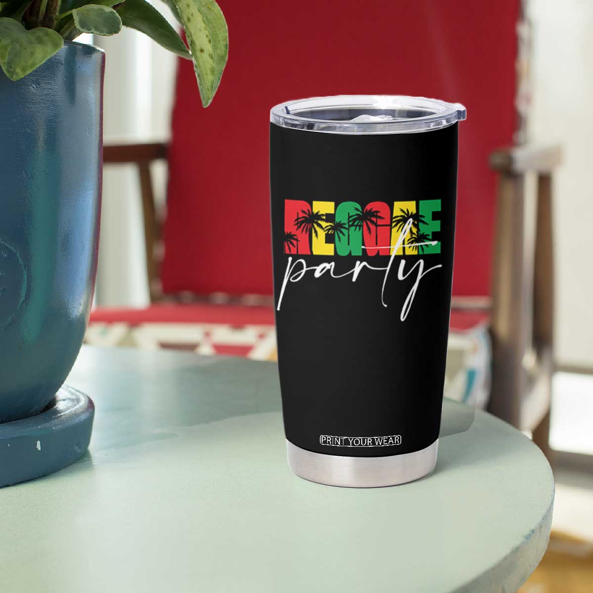 Reggae Party Tumbler Cup Rastafari Jamaican Palm Tree Music TS11 Print Your Wear