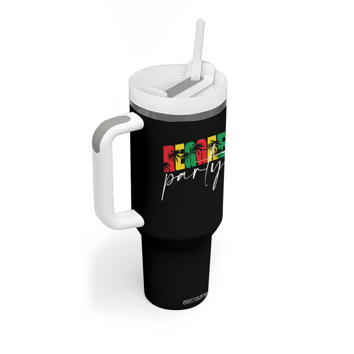 Reggae Party Tumbler With Handle Rastafari Jamaican Palm Tree Music TS11 Print Your Wear