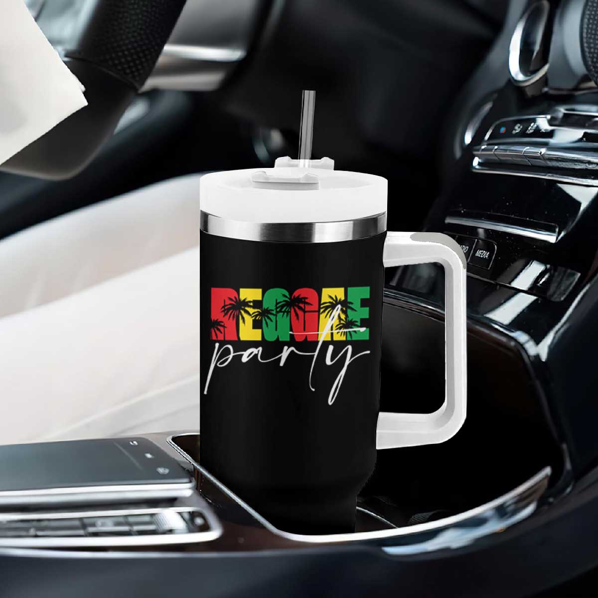 Reggae Party Tumbler With Handle Rastafari Jamaican Palm Tree Music TS11 Print Your Wear