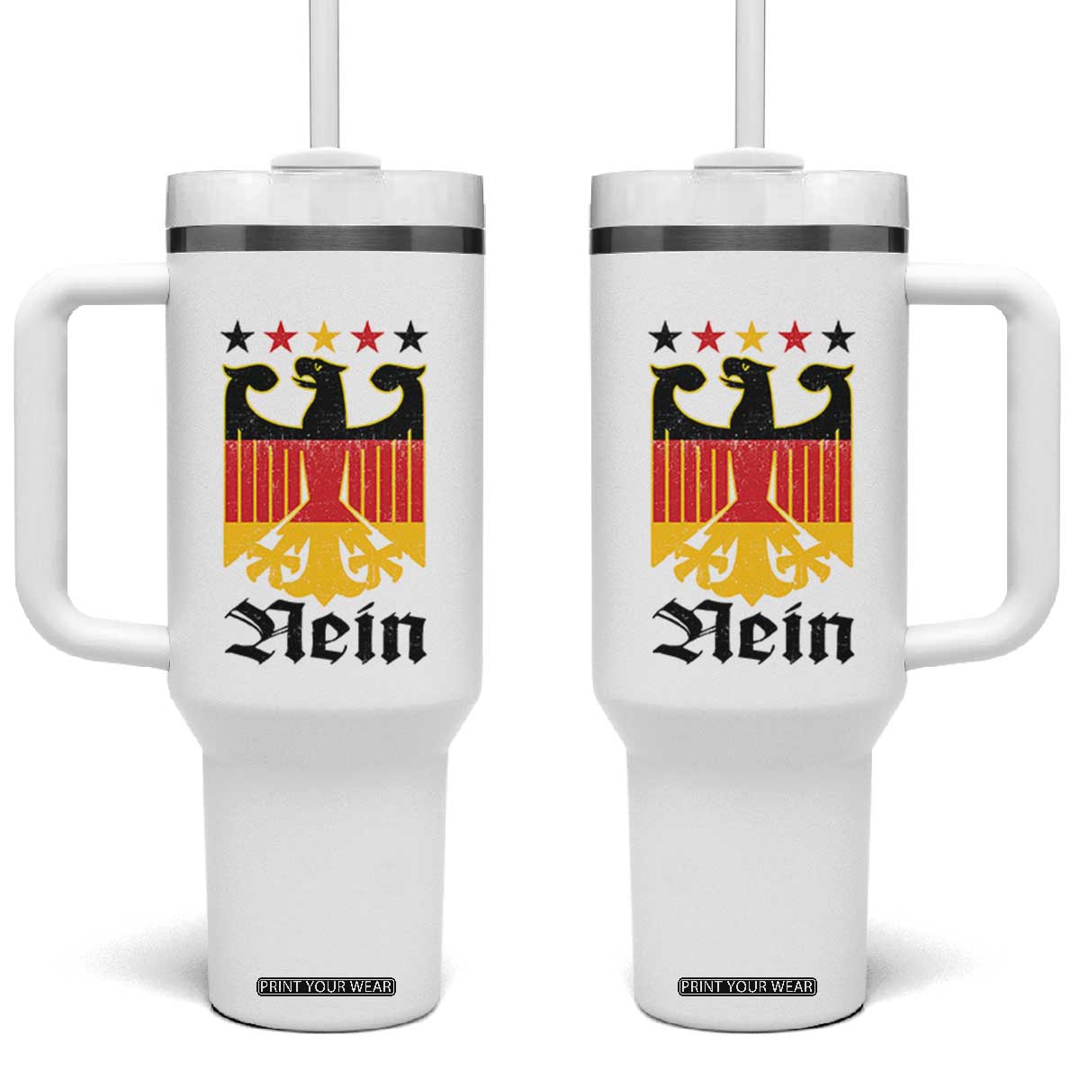Funny German Eagle Tumbler With Handle Vintage Nein No Germany Souvenir Oktoberfest TS11 One Size: 40 oz White Print Your Wear