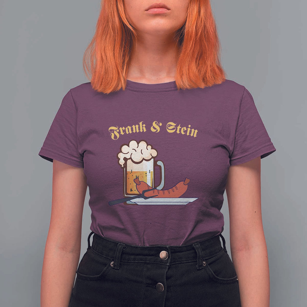 Funny Frank & Stein T Shirt For Women German Beer Drinking Oktoberfest Sausage TS11 Maroon Print Your Wear