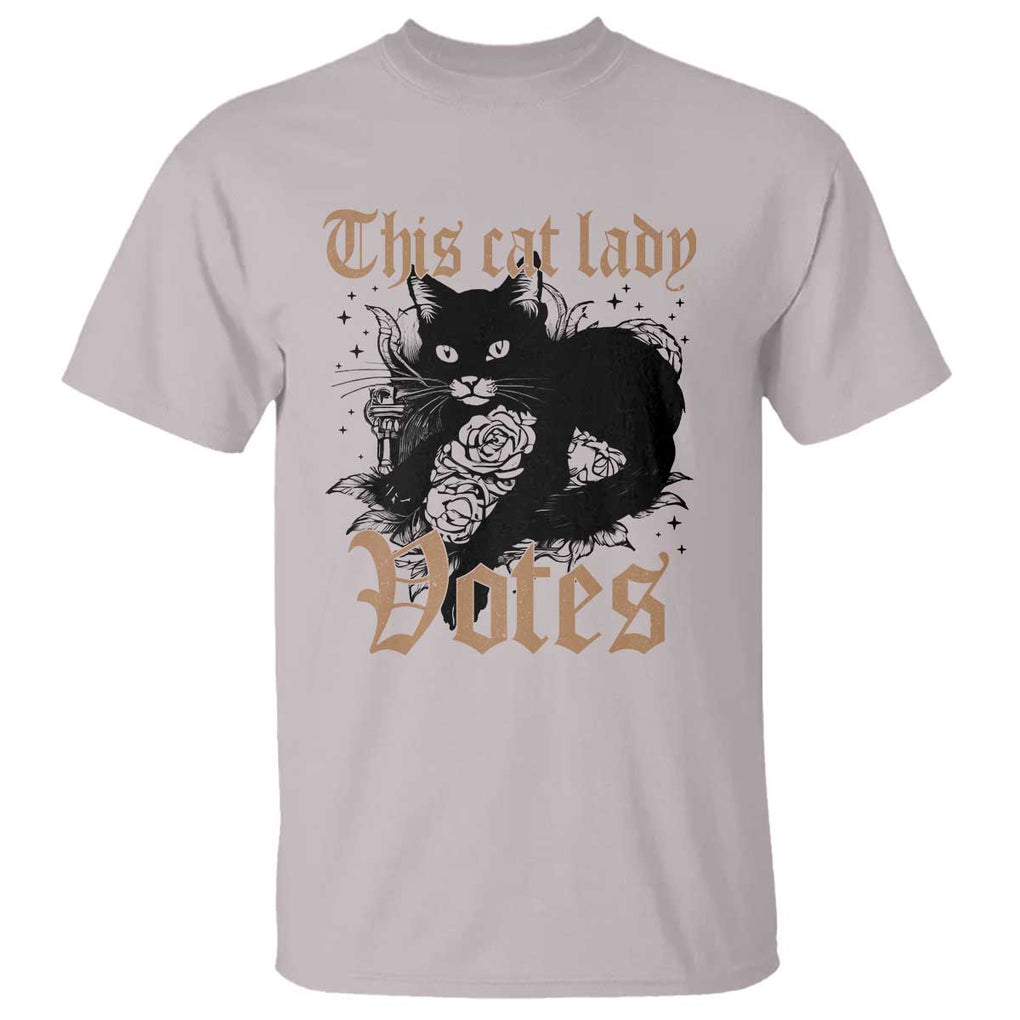 This Cat Lady Votes T Shirt Black Cat For Harris This Cat Lady Votes Vintage Roses TS11 Ice Gray Print Your Wear