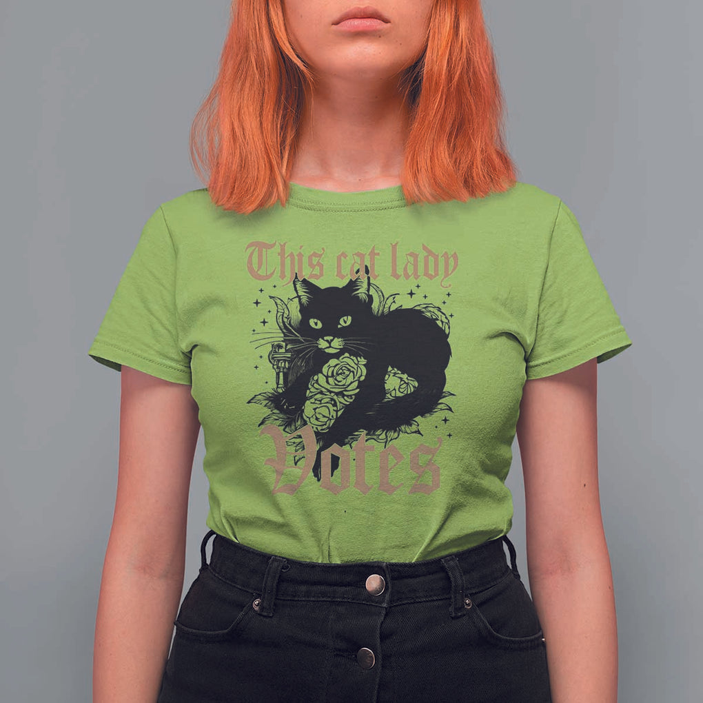 This Cat Lady Votes T Shirt For Women Black Cat For Harris This Cat Lady Votes Vintage Roses TS11 Lime Print Your Wear