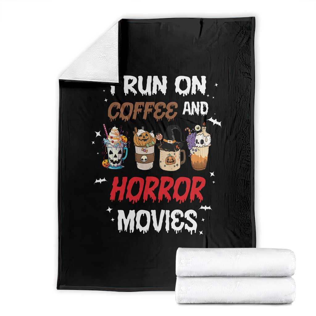 Funny Halloween Throw Blanket I Run On Coffee And Horror Movies Pumpkin Witch Hat TS11 Black Print Your Wear