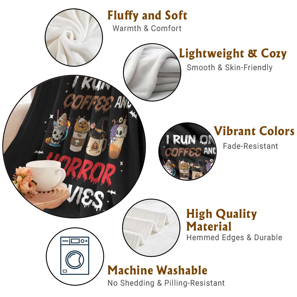 Funny Halloween Throw Blanket I Run On Coffee And Horror Movies Pumpkin Witch Hat TS11 Print Your Wear