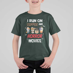 Funny Halloween T Shirt For Kid I Run On Coffee And Horror Movies Pumpkin Witch Hat TS11 Dark Forest Green Print Your Wear