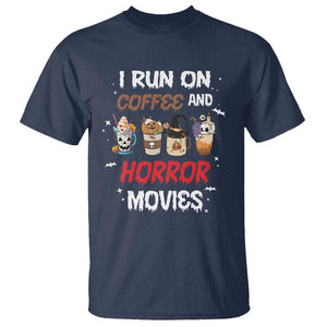 Funny Halloween T Shirt I Run On Coffee And Horror Movies Pumpkin Witch Hat TS11 Navy Print Your Wear