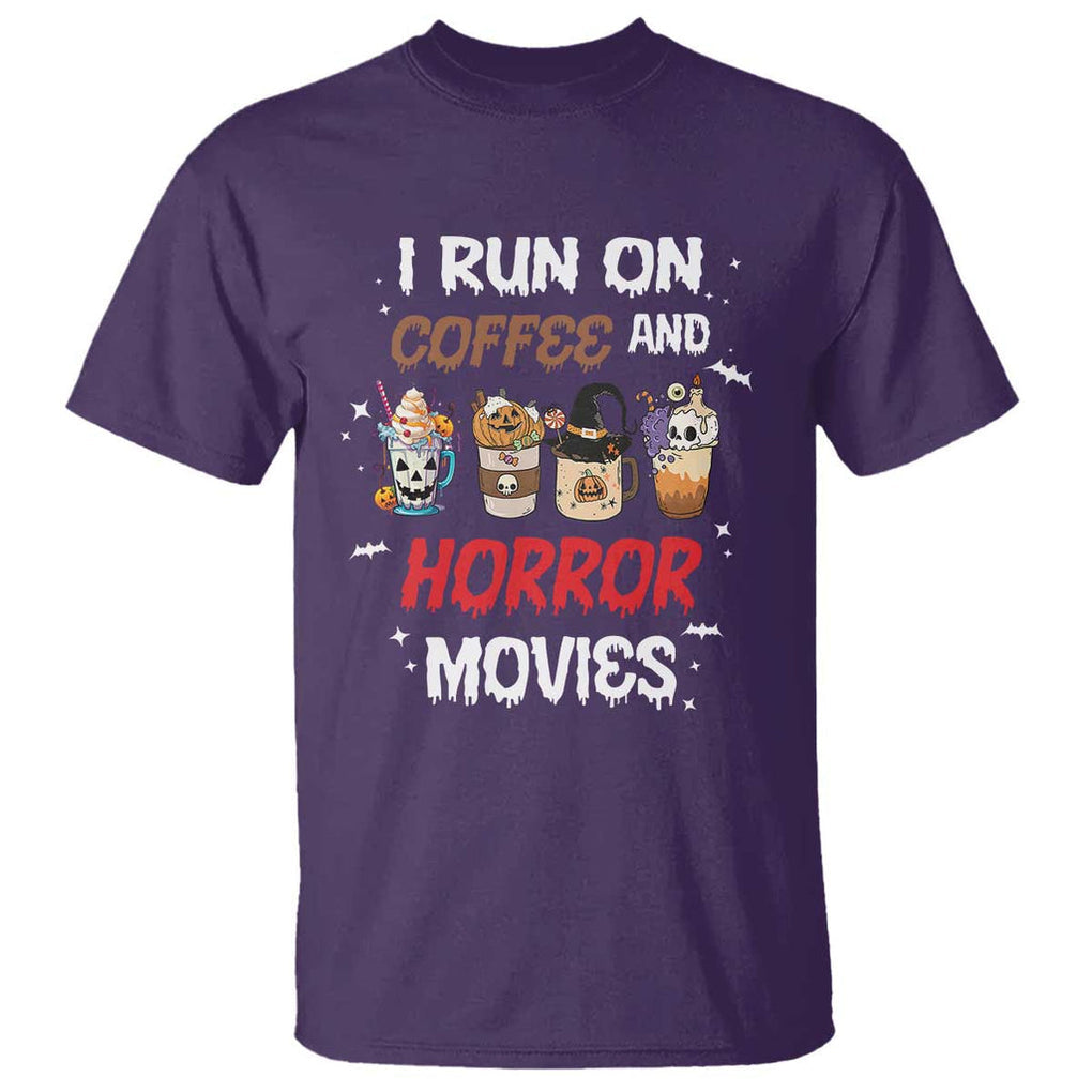 Funny Halloween T Shirt I Run On Coffee And Horror Movies Pumpkin Witch Hat TS11 Purple Print Your Wear