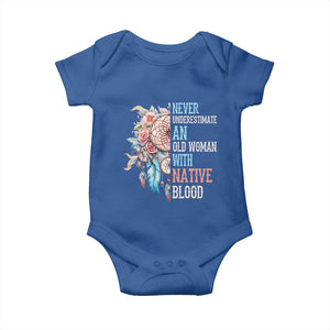 Native American Baby Onesie Never Underestimate An Old Woman With Native Blood Dreamcatcher TS11 Royal Blue Print Your Wear
