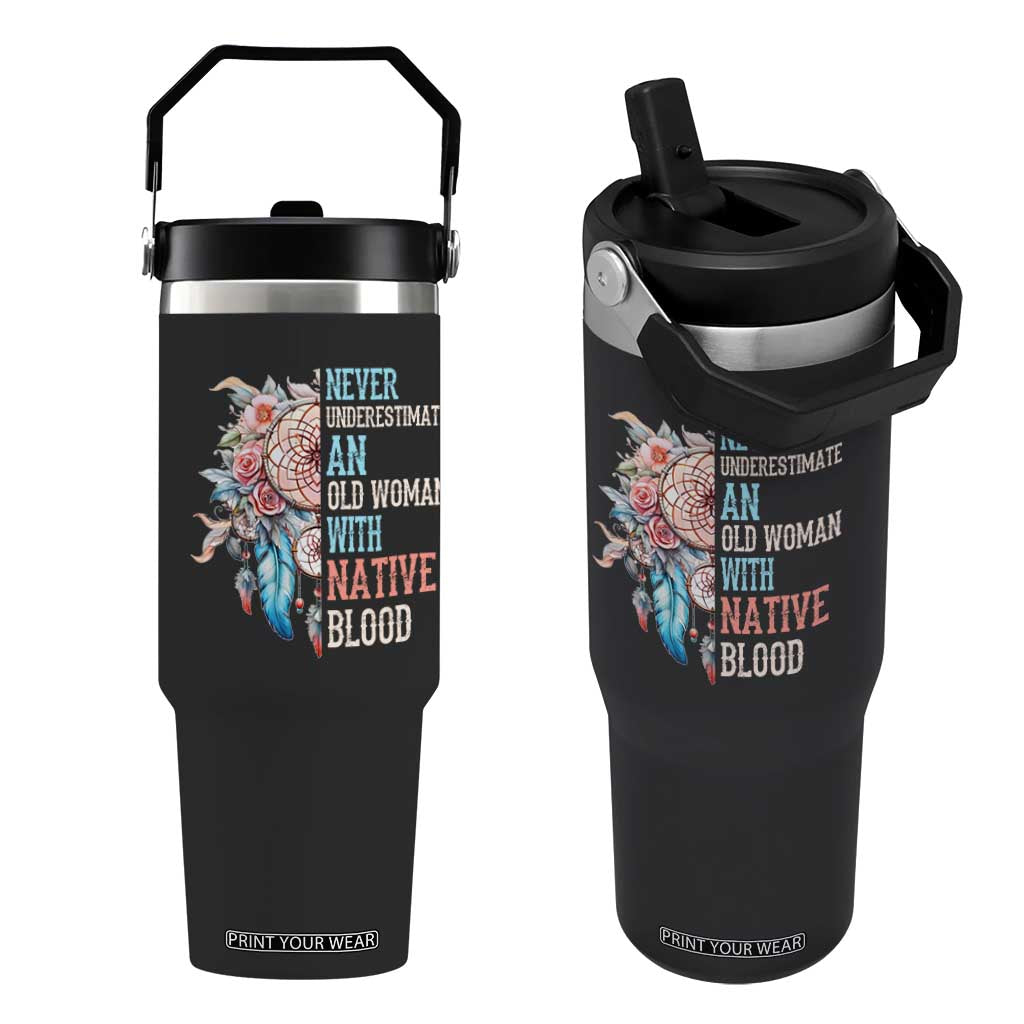 Native American Flip Straw Tumbler Never Underestimate An Old Woman With Native Blood Dreamcatcher TS11 One Size: 30 oz Black Print Your Wear