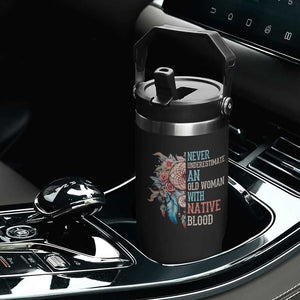 Native American Flip Straw Tumbler Never Underestimate An Old Woman With Native Blood Dreamcatcher TS11 Print Your Wear