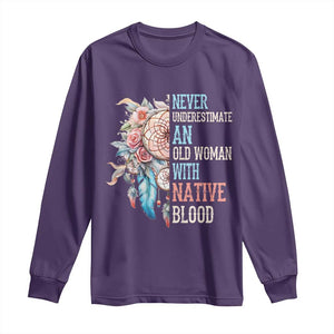 Native American Long Sleeve Shirt Never Underestimate An Old Woman With Native Blood Dreamcatcher TS11 Purple Print Your Wear