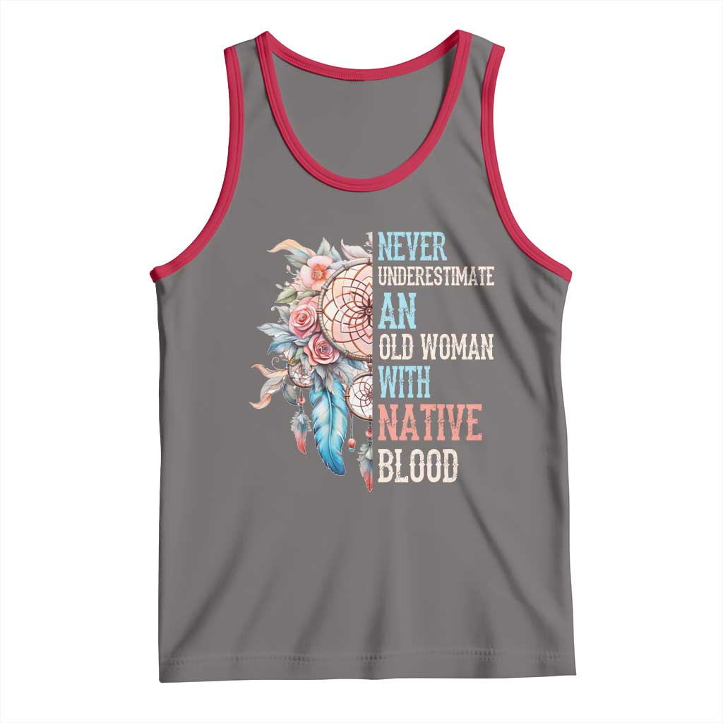 Native American Tank Top Never Underestimate An Old Woman With Native Blood Dreamcatcher TS11 Deep Heather Red Print Your Wear