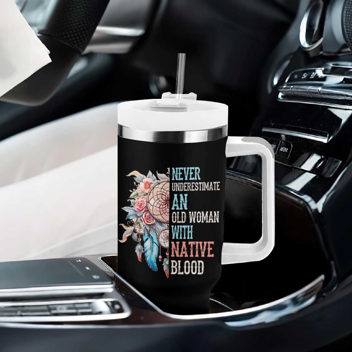 Native American Tumbler With Handle Never Underestimate An Old Woman With Native Blood Dreamcatcher TS11 Print Your Wear