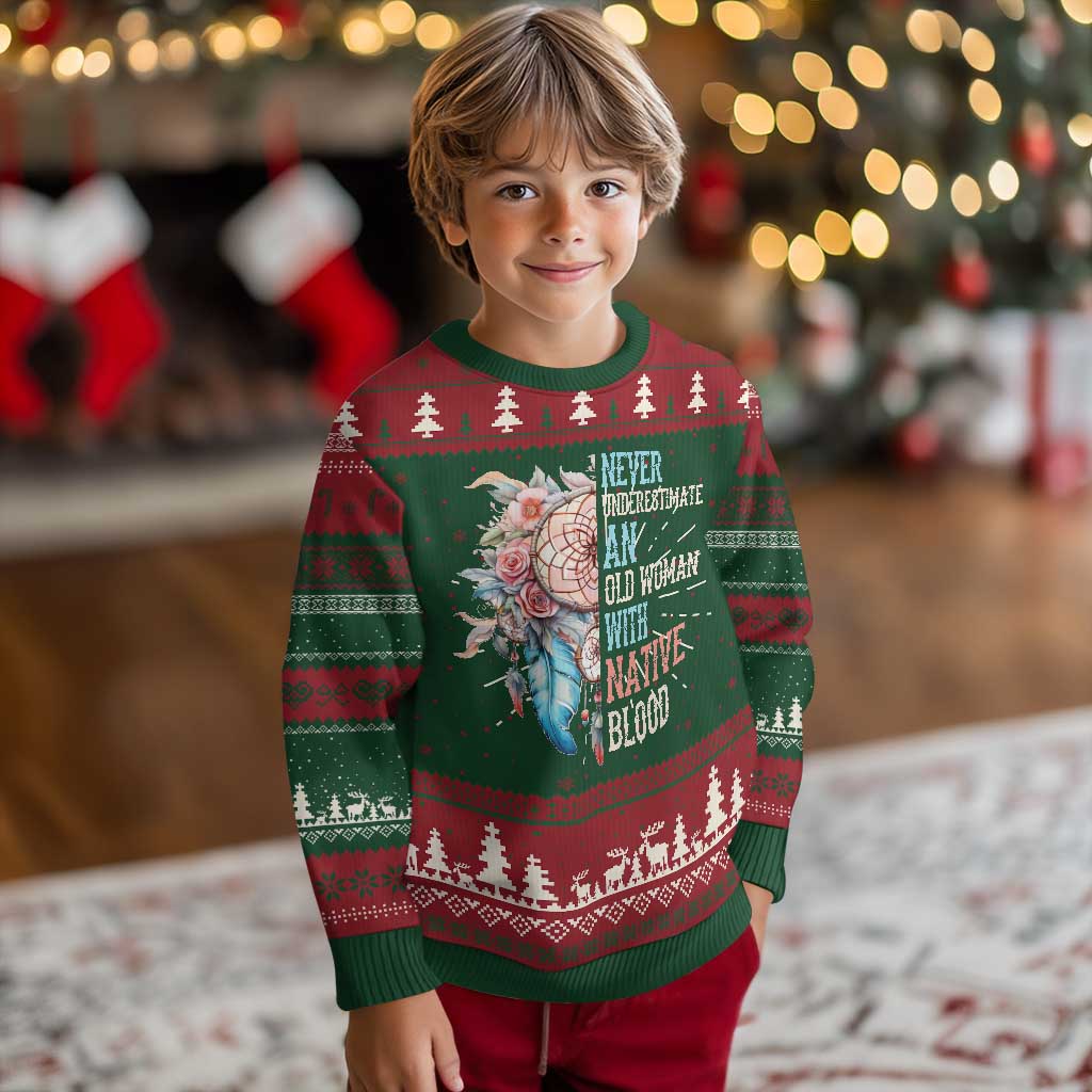 Native American Ugly Christmas Sweater Never Underestimate An Old Woman With Native Blood Dreamcatcher TS11 Christmas Print Your Wear