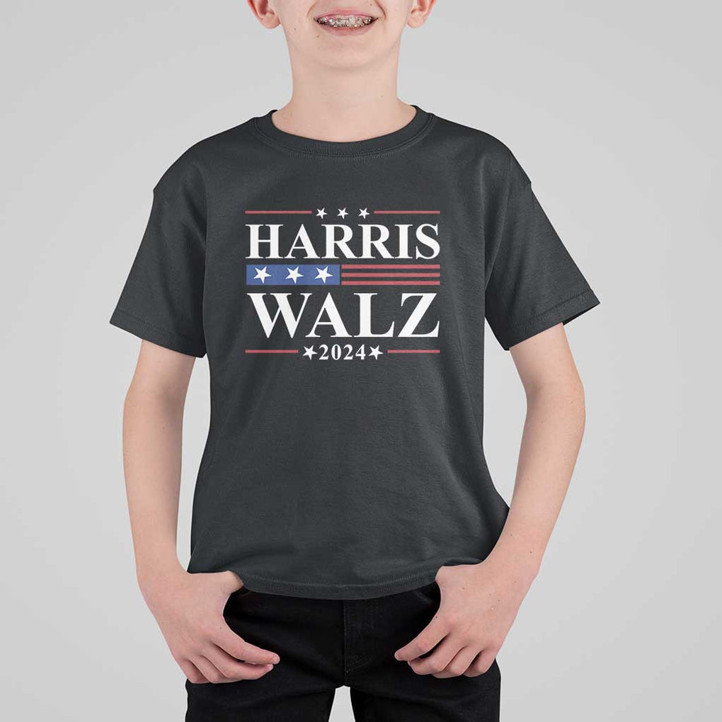 Harris Walz 2024 T Shirt For Kid President Election Campaign American Flag TS11 Black Print Your Wear