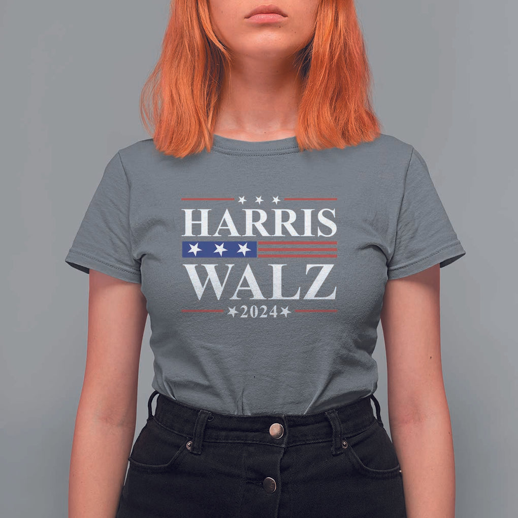Harris Walz 2024 T Shirt For Women President Election Campaign American Flag TS11 Charcoal Print Your Wear