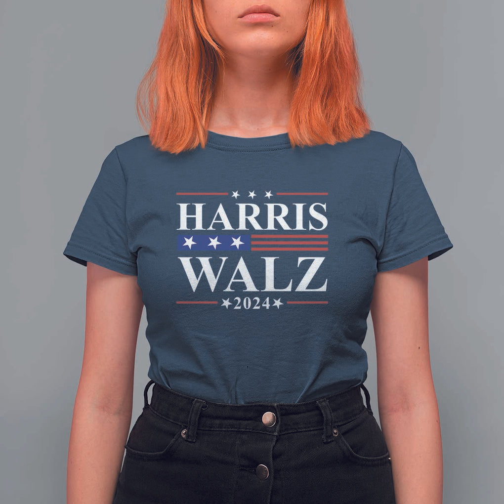Harris Walz 2024 T Shirt For Women President Election Campaign American Flag TS11 Navy Print Your Wear