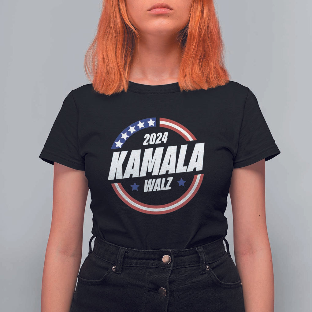 Kamala Walz 2024 T Shirt For Women President Campaign American Flag Star TS11 Black Print Your Wear