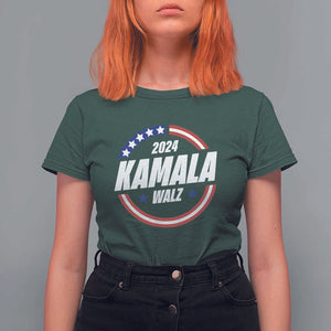 Kamala Walz 2024 T Shirt For Women President Campaign American Flag Star TS11 Dark Forest Green Print Your Wear