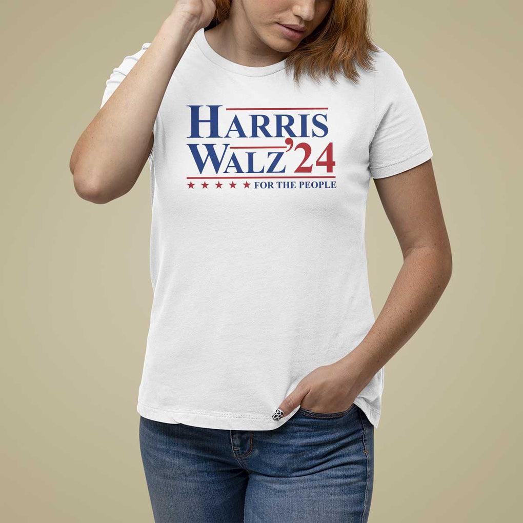 Harris Walz'24 T Shirt For Women Presidential Election 2024 US Flag TS11 White Print Your Wear