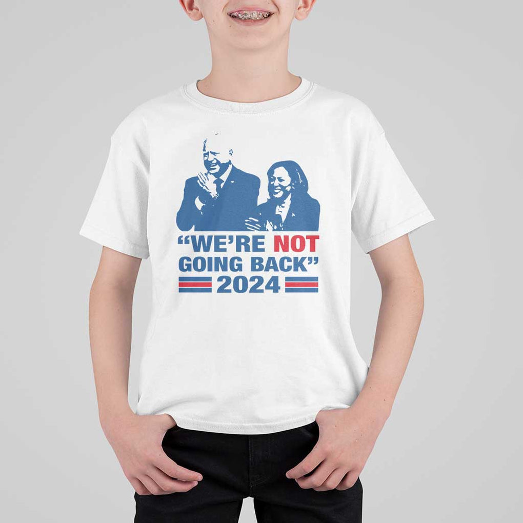 Harris Walz T Shirt For Kid We're Not Going Back 2024 American Flag TS11 White Print Your Wear