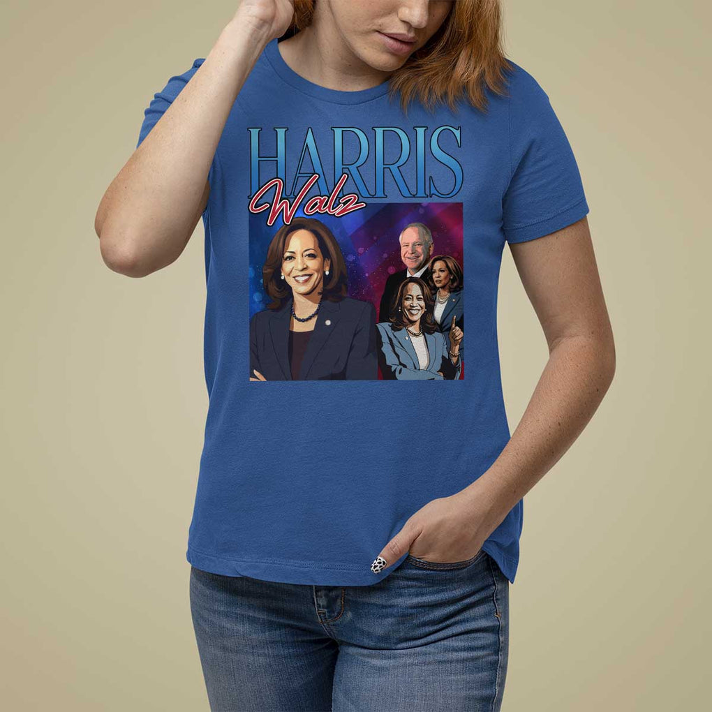Harris Walz Supporter T Shirt For Women Presidential Election Pearls US Flag TS11 Royal Blue Print Your Wear