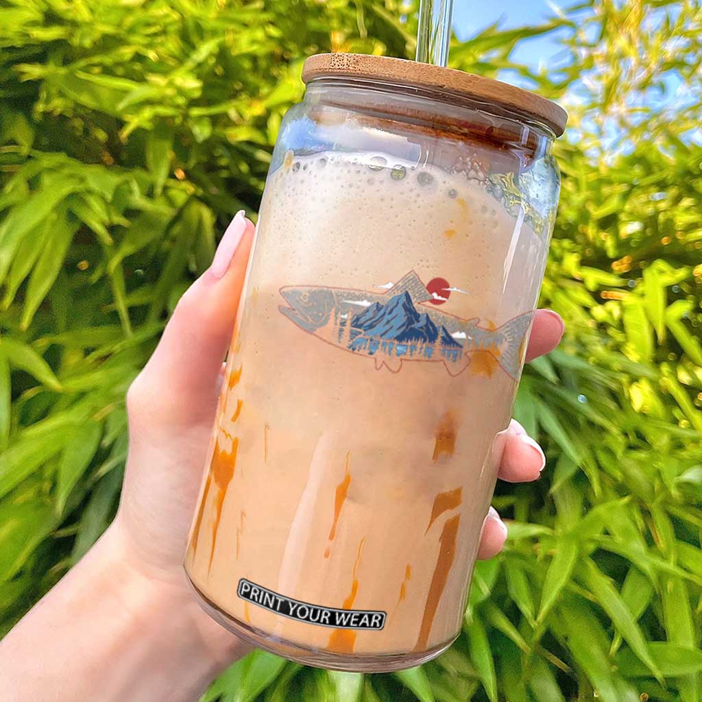 Trout Fly Fish Nature Montane Forest Fishing Camping Glass Can TS11 White Print Your Wear