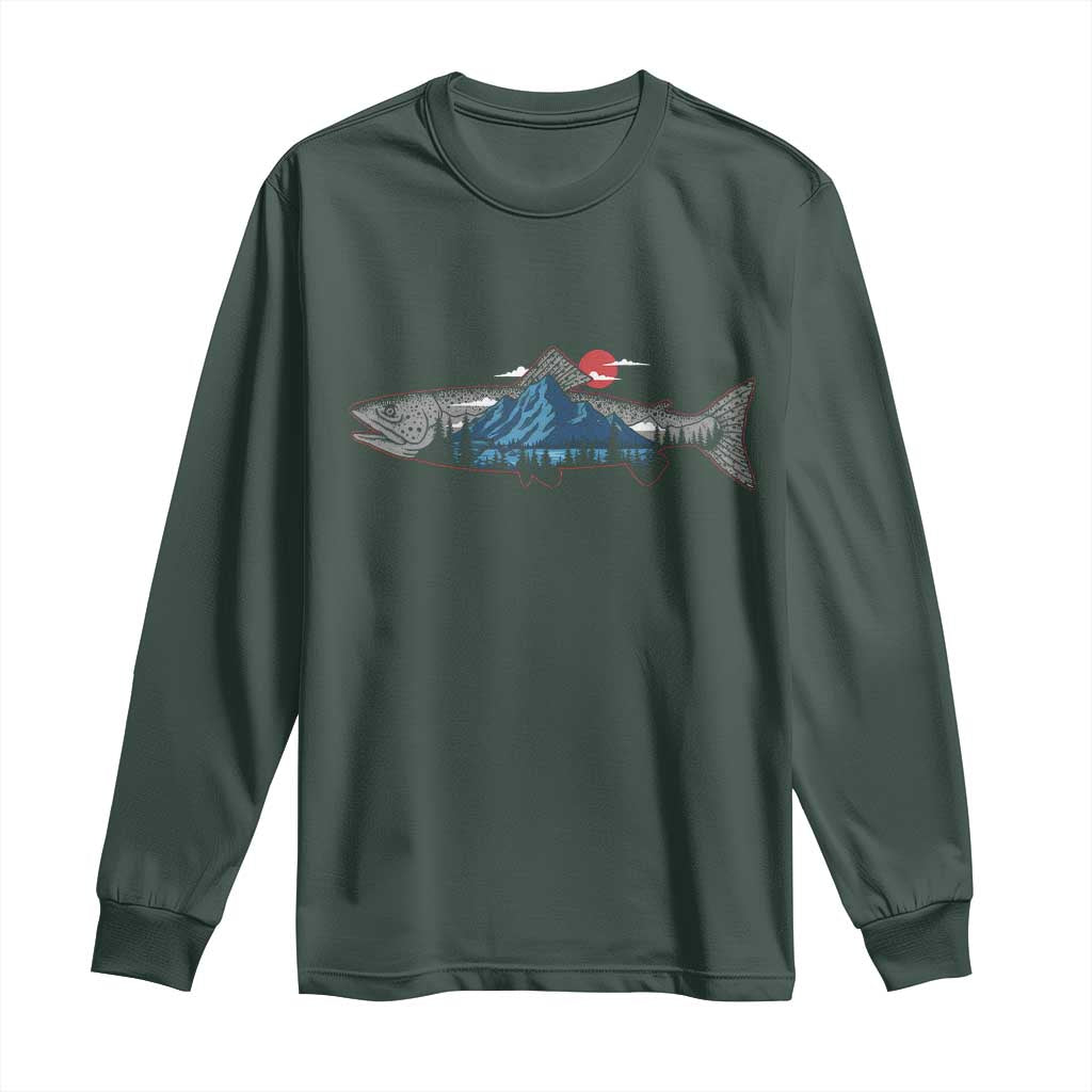 Trout Fly Fish Nature Montane Forest Fishing Camping Long Sleeve Shirt TS11 Dark Forest Green Print Your Wear