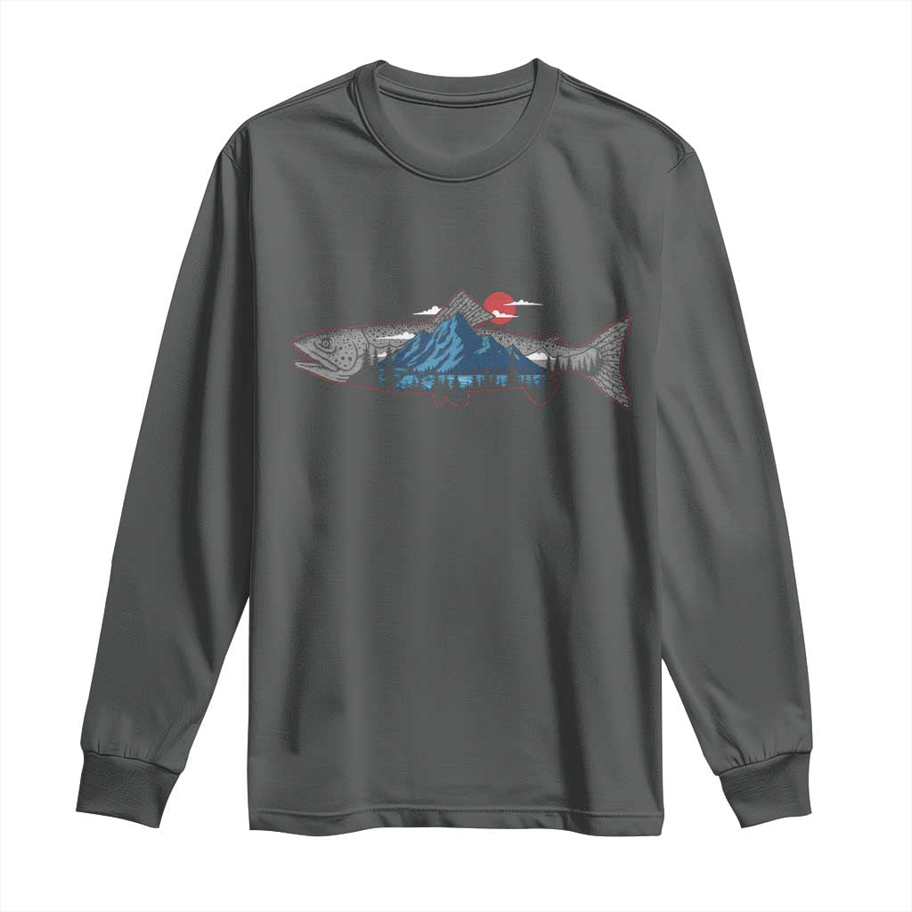 Trout Fly Fish Nature Montane Forest Fishing Camping Long Sleeve Shirt TS11 Dark Heather Print Your Wear