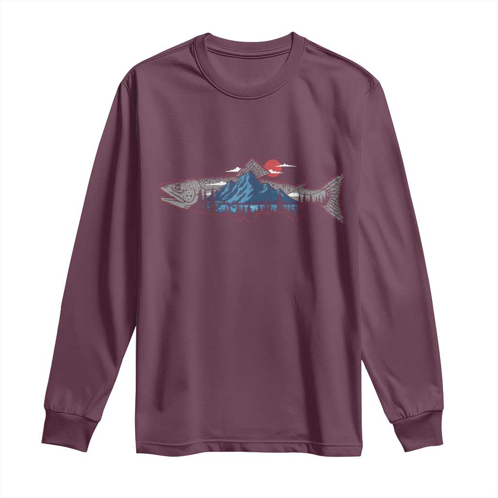 Trout Fly Fish Nature Montane Forest Fishing Camping Long Sleeve Shirt TS11 Maroon Print Your Wear