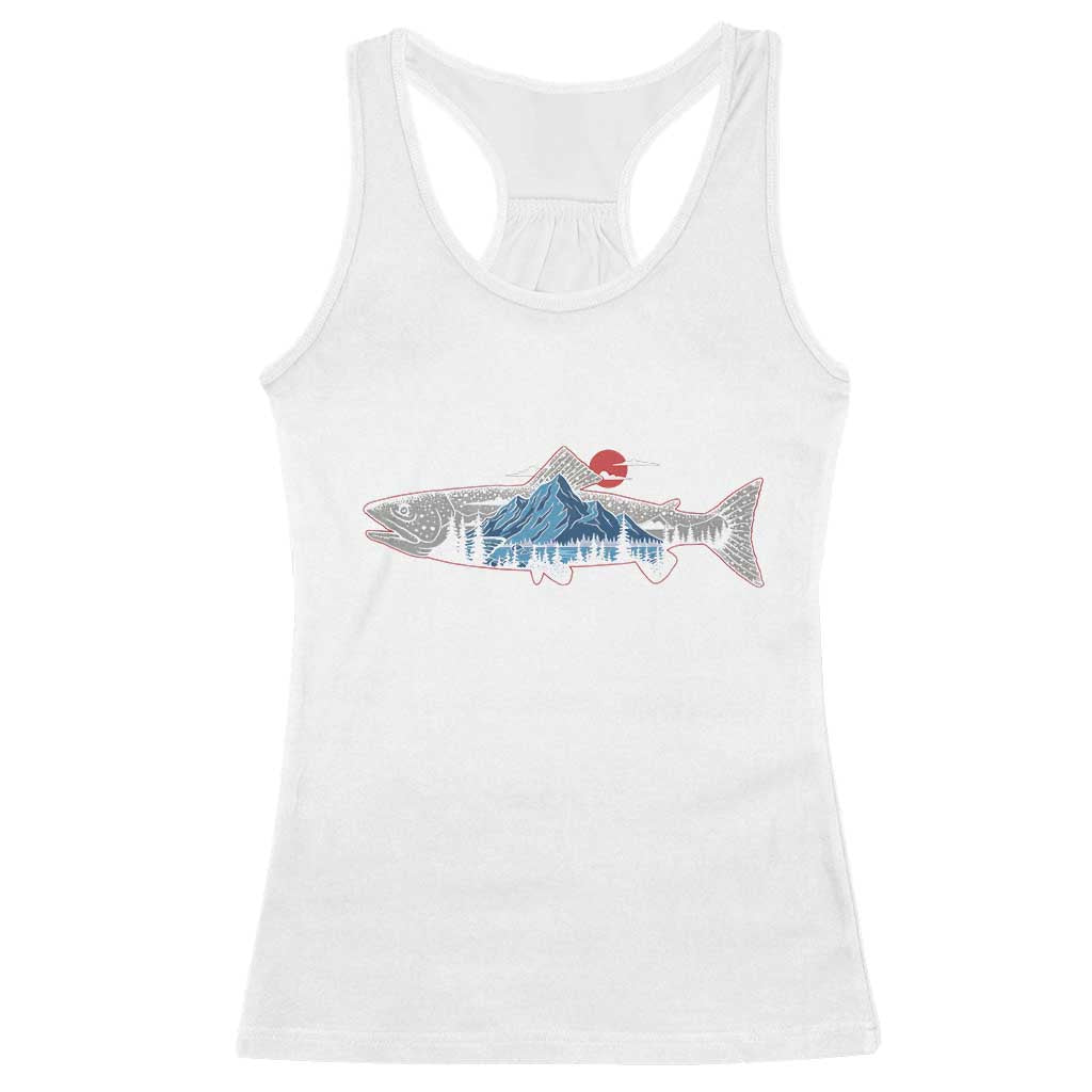Trout Fly Fish Nature Montane Forest Fishing Camping Racerback Tank Top - Print Your Wear