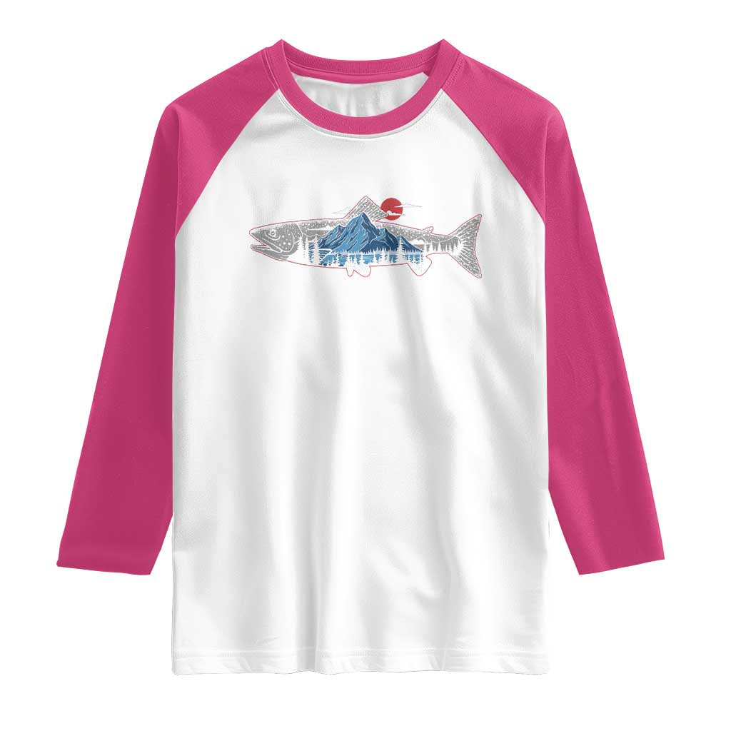 Trout Fly Fish Nature Montane Forest Fishing Camping Raglan Shirt TS11 White Heliconia Print Your Wear