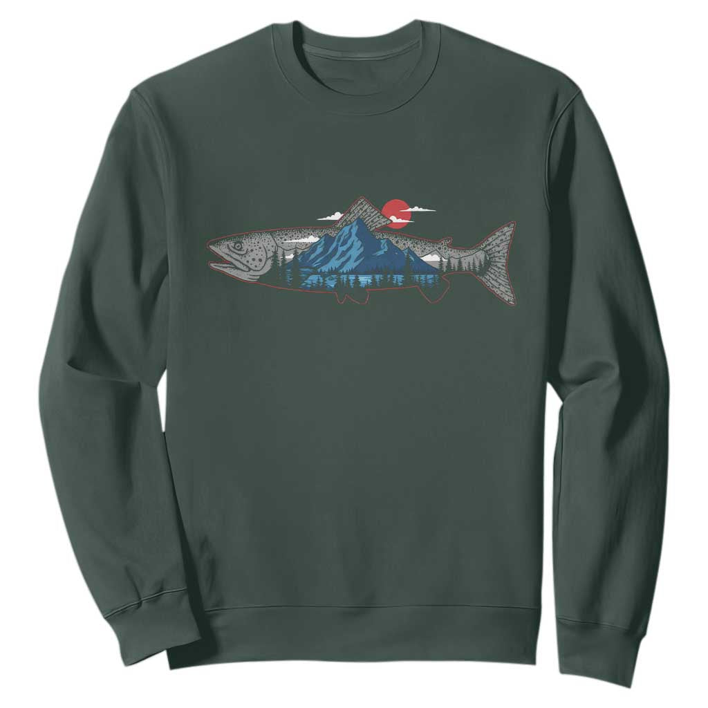 Trout Fly Fish Nature Montane Forest Fishing Camping Sweatshirt TS11 Dark Forest Green Print Your Wear