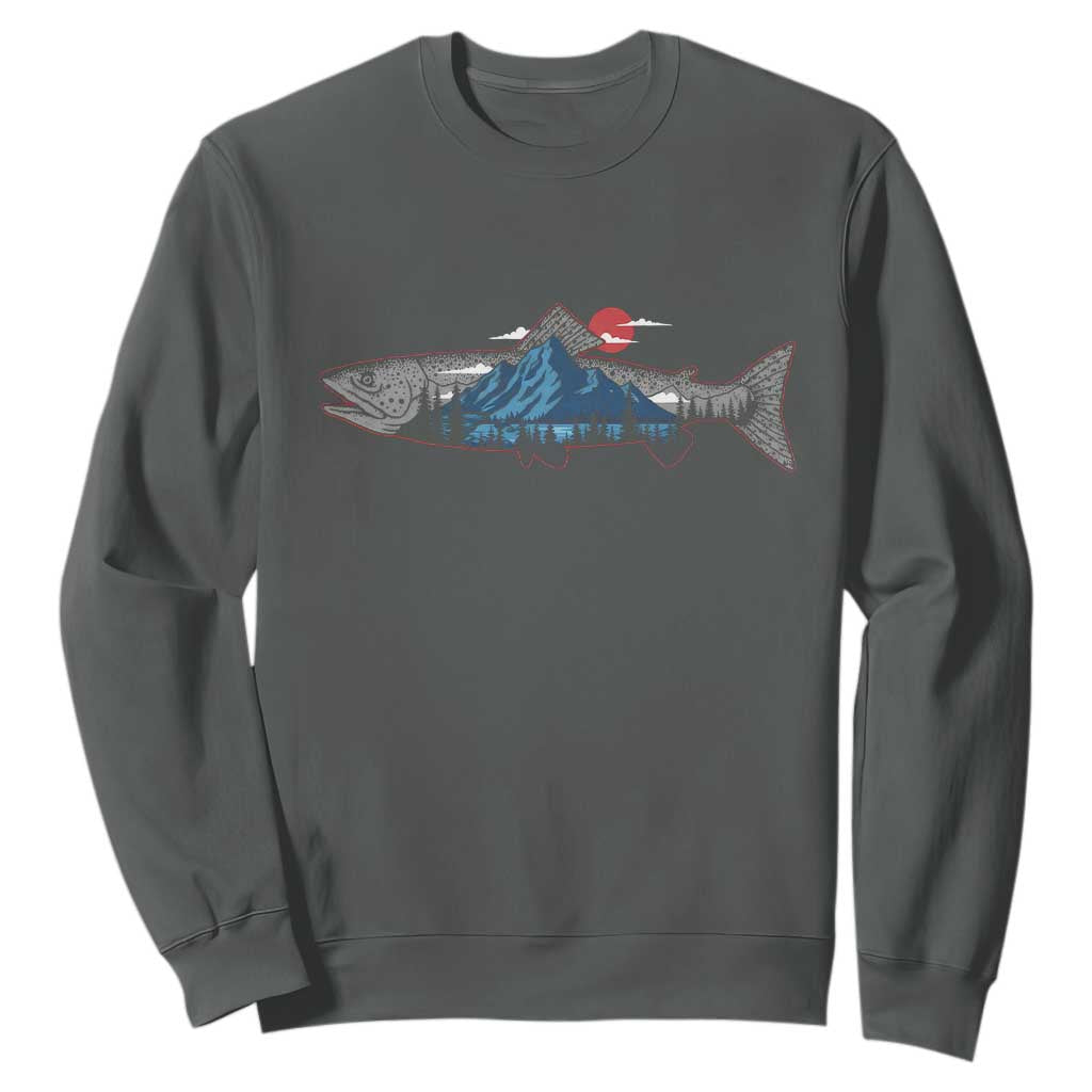 Trout Fly Fish Nature Montane Forest Fishing Camping Sweatshirt TS11 Dark Heather Print Your Wear