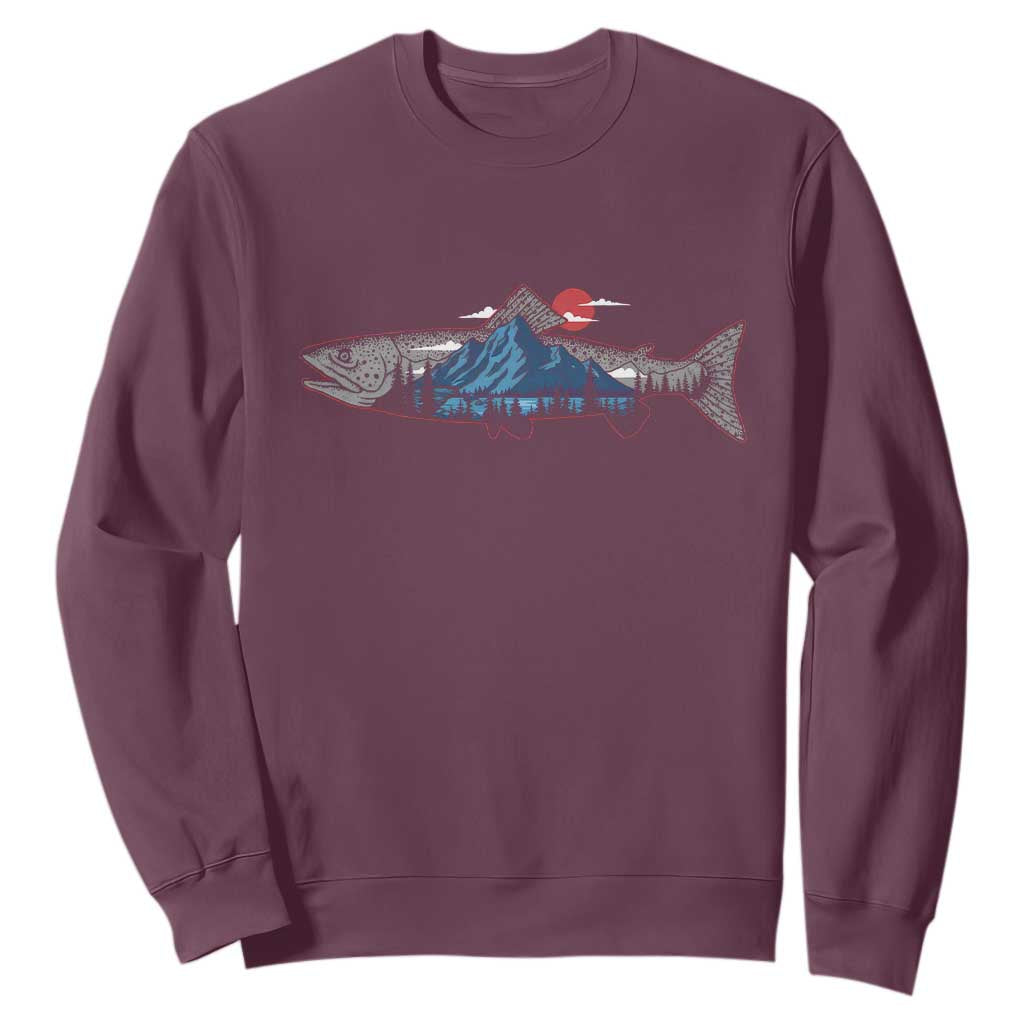 Trout Fly Fish Nature Montane Forest Fishing Camping Sweatshirt TS11 Maroon Print Your Wear