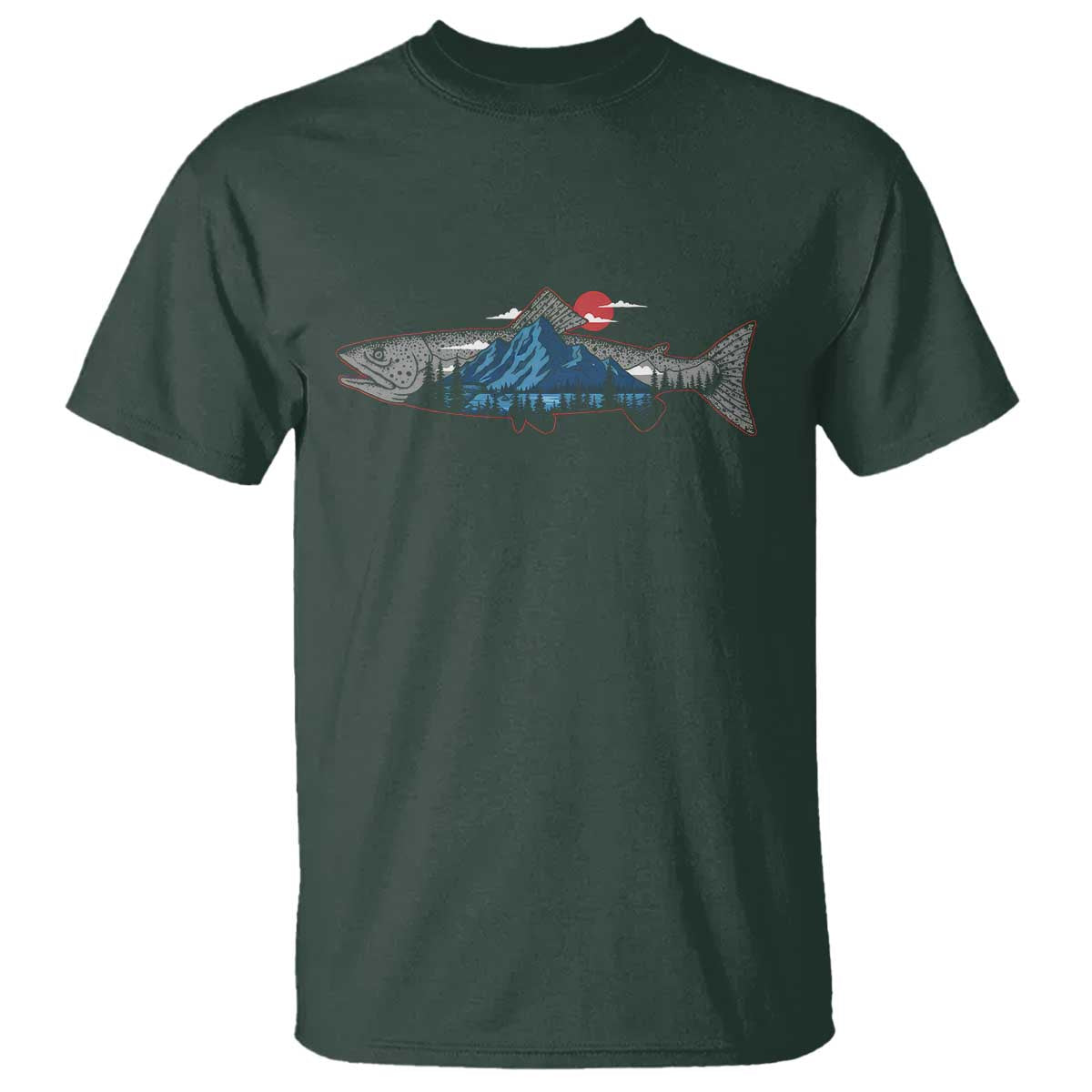 Trout Fly Fish Nature Montane Forest Fishing Camping T Shirt TS11 Dark Forest Green Print Your Wear