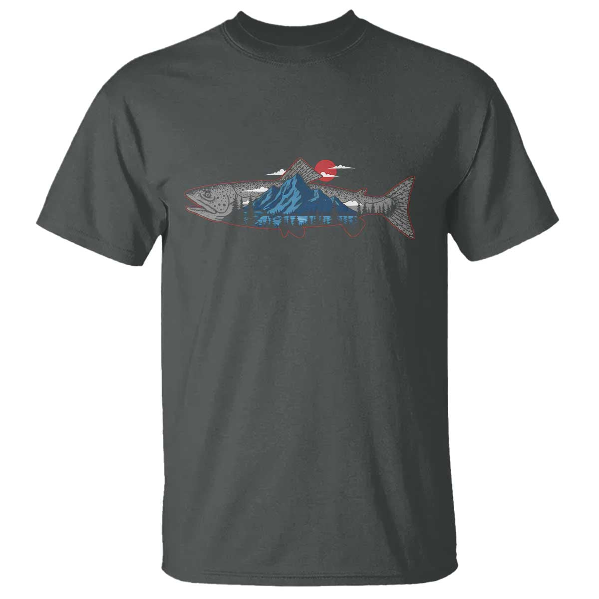 Trout Fly Fish Nature Montane Forest Fishing Camping T Shirt TS11 Dark Heather Print Your Wear