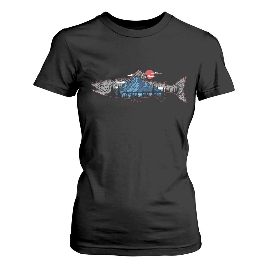 Trout Fly Fish Nature Montane Forest Fishing Camping T Shirt For Women TS11 Black Print Your Wear