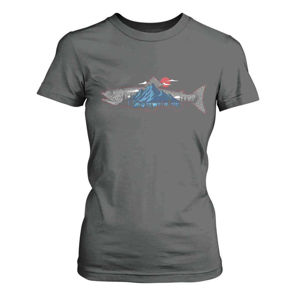 Trout Fly Fish Nature Montane Forest Fishing Camping T Shirt For Women TS11 Dark Heather Print Your Wear