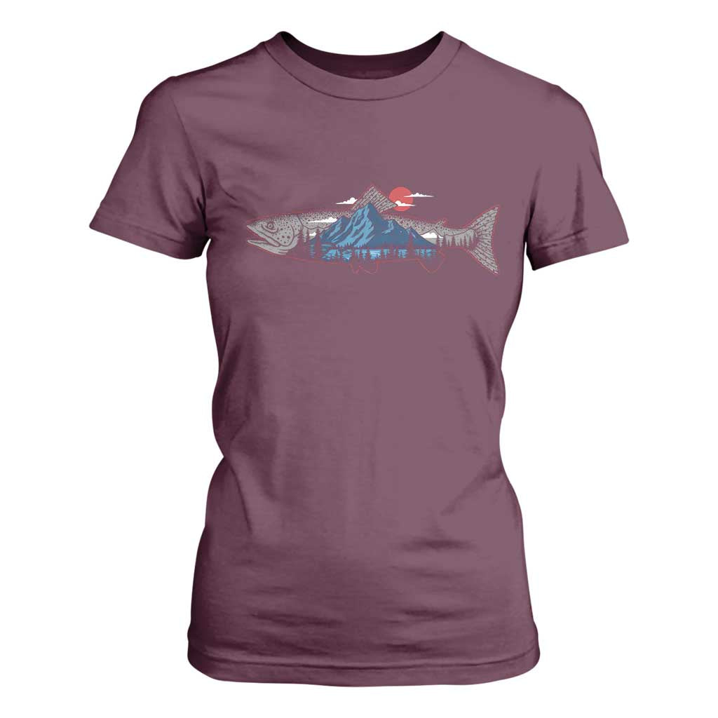 Trout Fly Fish Nature Montane Forest Fishing Camping T Shirt For Women TS11 Maroon Print Your Wear