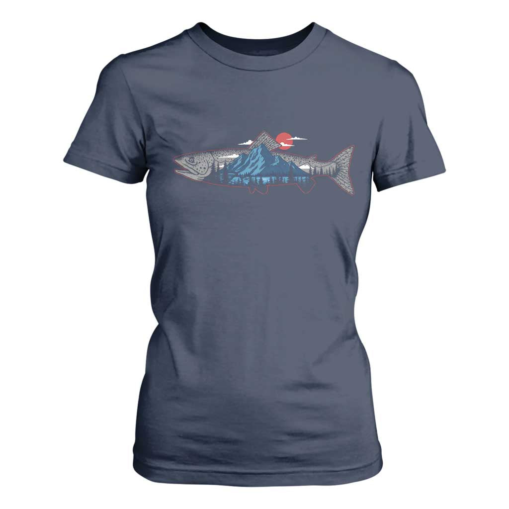Trout Fly Fish Nature Montane Forest Fishing Camping T Shirt For Women TS11 Navy Print Your Wear